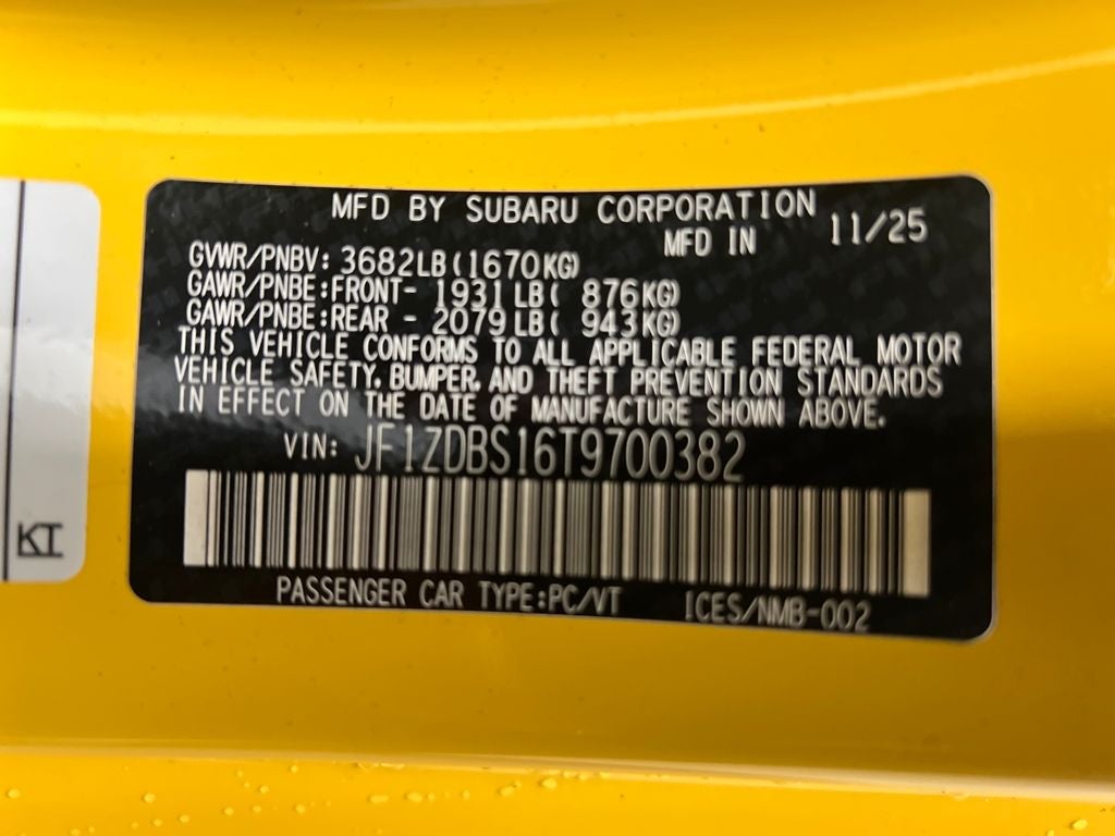 2026 Subaru BRZ Series. Yellow