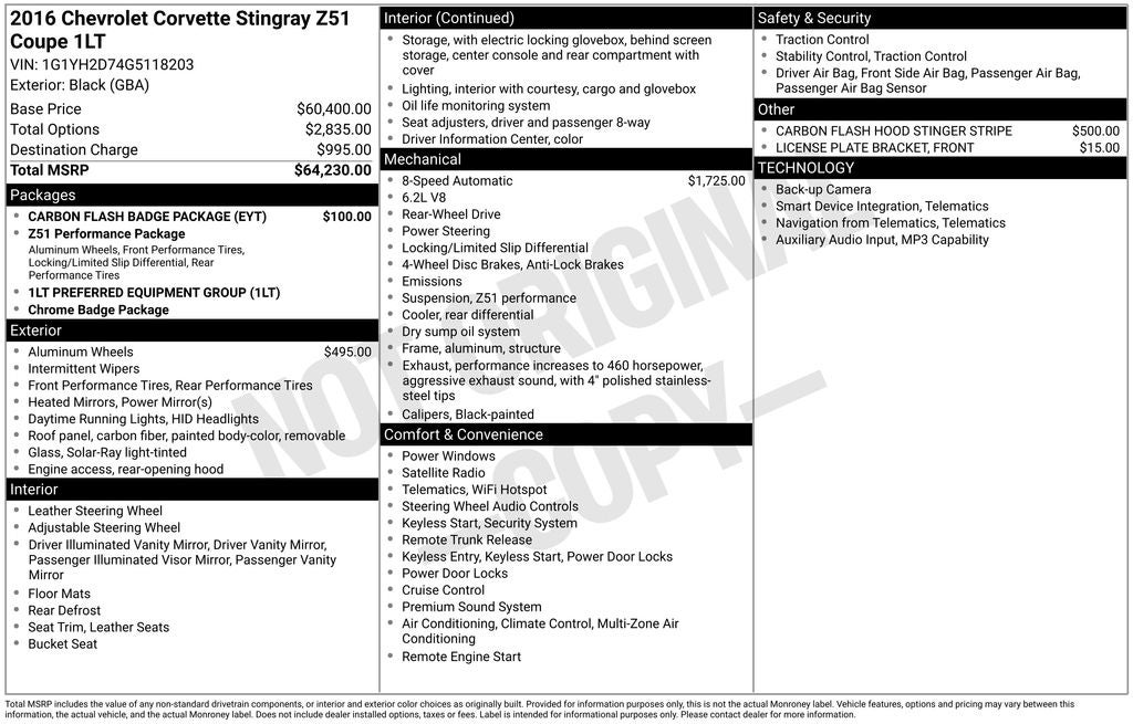 2016 Chevrolet Corvette Stingray Z51 1LT