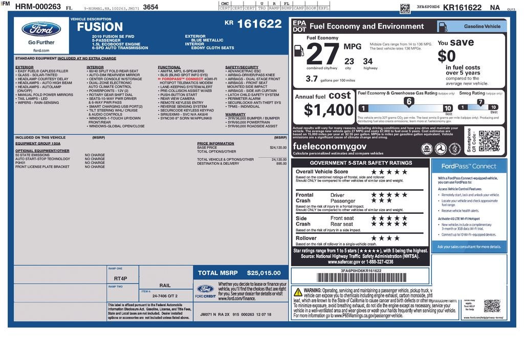 2019 Ford Fusion SE