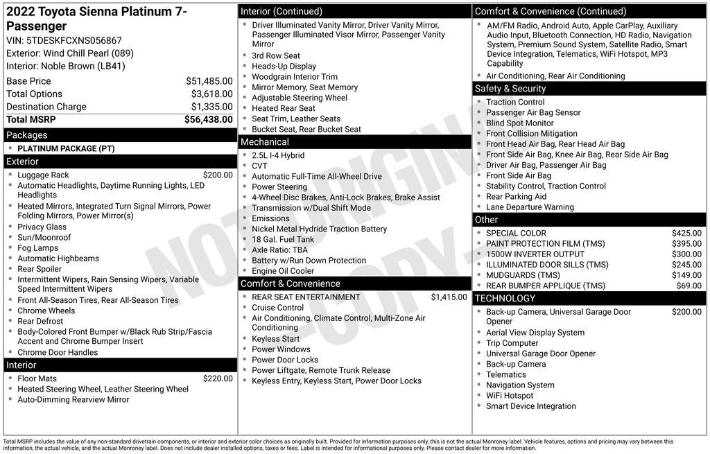 2022 Toyota Sienna Platinum 7 Passenger