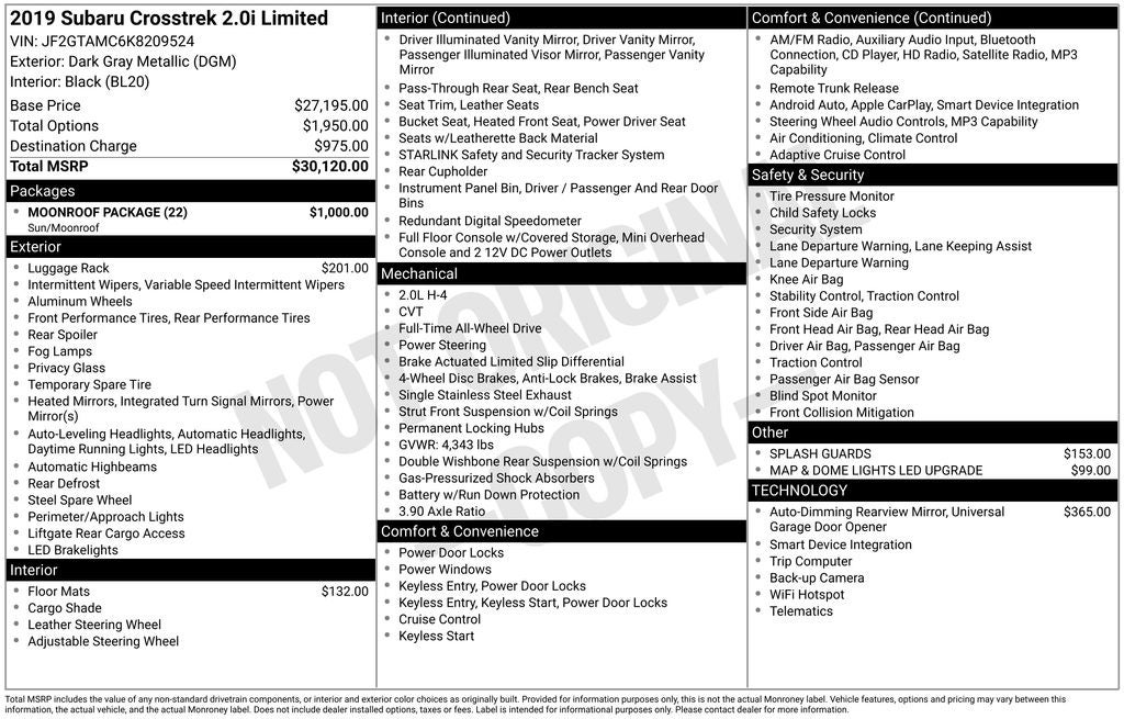 2019 Subaru Crosstrek 2.0i Limited