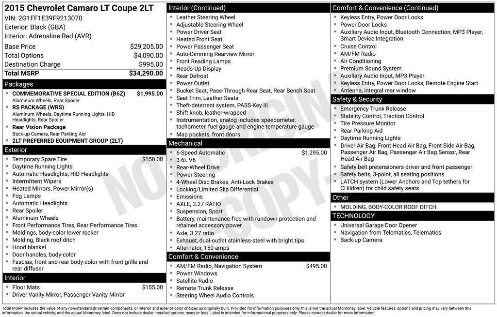 2015 Chevrolet Camaro 2LT 2LT
