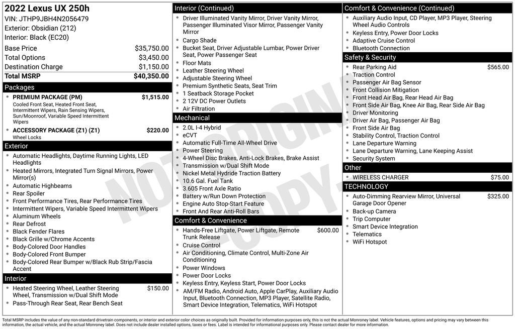 2022 Lexus UX 250h Base
