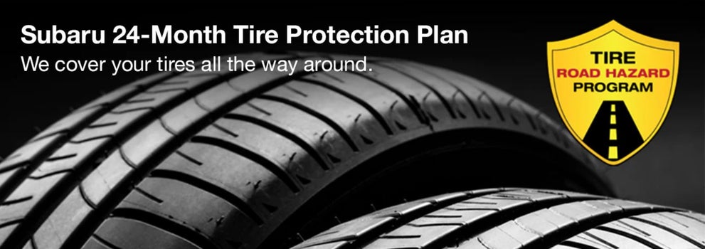 Subaru tire with 24-Month Tire Protection and road hazard program logo. | Fitzgerald Subaru Clearwater in Clearwater FL