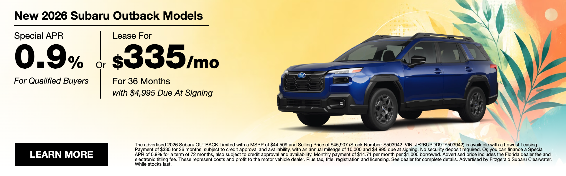 New 2026 Subaru Outback Lease